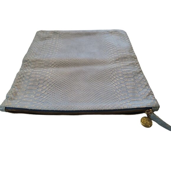 Clare Vivier  Clare V Snake Embossed Fold Over Clutch Light Grey and Blue - Picture 5 of 7